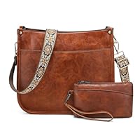 BAIGIO Sac Bandoulière Femme Cuir PU, Sac a Main Bandoulière Femme avec Large Sangle, Ensemble Sacs Portés Épaule Tendance et Portefeuille Hobo Crossbody Bag pour Voyage Quotidien Travail, Brun-2PCS