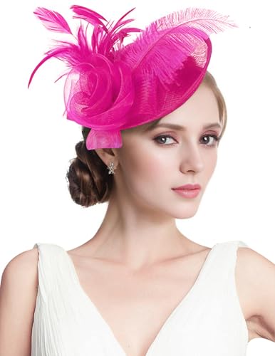 Z&X Sinamay Fascinator Pillbox Hats for Women Feather Flower Church Derby Headband Clip Wedding Tea Party Hat Grey