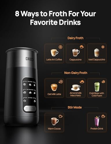 Image of DREO Milk Frother, 8-in-1 Electric Frother for Latte Art Coffee