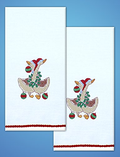 Image of Tobin Christmas Geese Stamped for Embroidery Towels, Multi