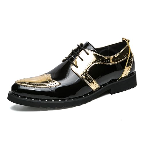Men's Patent Leather Lace Up Dress Oxford Shoes Fashion Splicing Comfort Non Slip Soft Business Shoe Casual Work Outdoor Brogue Oxfords
