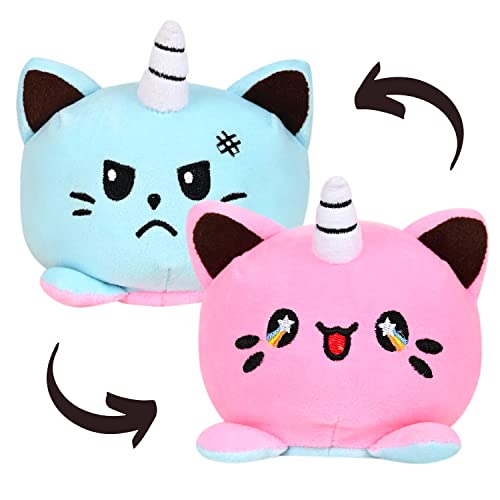 Image of DearJoy Reversible Happy & Sad Cat Soft Toy (Blue and Pink)