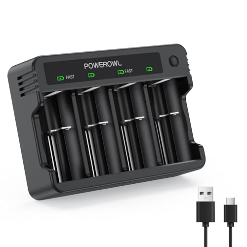 POWEROWL- AA AAA C D Battery Charge 4 Bay Type C Input 5V 2A Fast Charging for Ni-MH Rechargeable Batteries