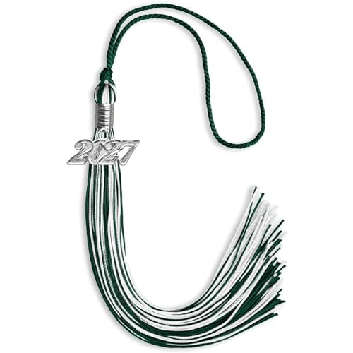 Endea Graduation Mixed Double Color Tassel with Silver Date Drop (Hunter Green/White, 2027)