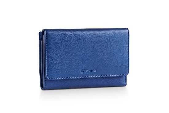 Valentini Portfel Damski Skóra Naturalna Niebieski Metallic 15 x 10 cm