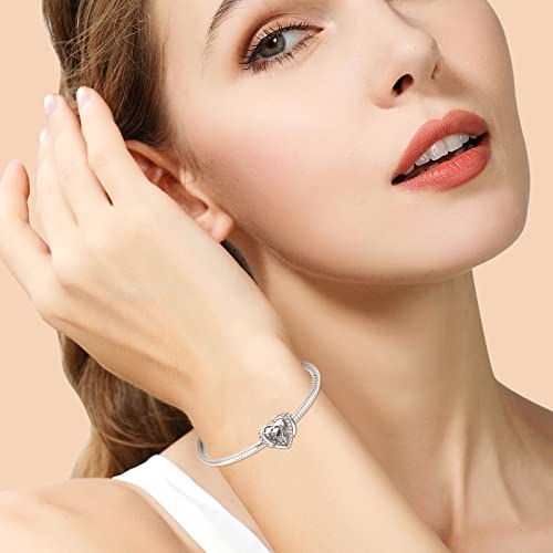 Ningan April Birthstone Charms For Pandora Charms Bracelet, Angel Wings 925 Sterling Silver Love Heart Bead Pendant Engraved Courageous,Birthday Mother's Day Jewelry Gifts For Women Girls #TOP2