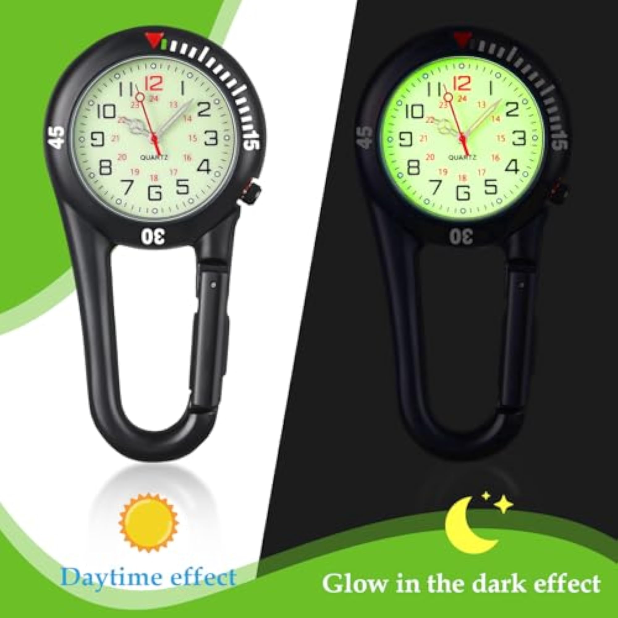 Pocket FOB Clip On Carabiner Watch, Black