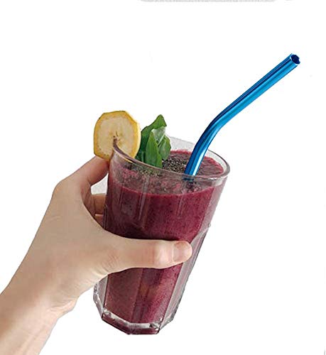 Image of STAR WORK - Metal Straws Stainless Steel Straws 8.5 inch Drinking Straws Reusable 4 Set and 1 cleaning Brush for Picnic,Travelling,Home,Bars (BLUE)