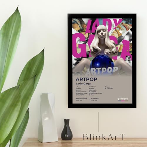 Image of BLINKART lagyGaga - ARTPOP Wall Photo Frames | Wall Art for Bedroom, Living Room, Studio or Office | Album Cover Print with Spotify Song Link QR Code | Gift for Fans - 8x12 In