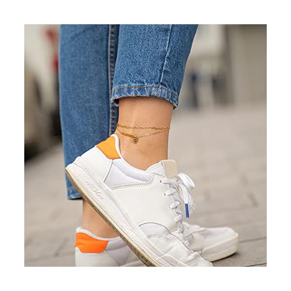 IEFWELL Heart Initial Anklets for Women, 14K Gold Filled Layered Ankle Bracelets Initial Anklet for Women Anklets with Initials Y