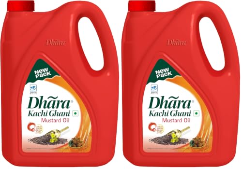 Image of Dhara Kachi Ghani Mustard Oil (0% Trans Fat), 5 L Jar /4.5 L Jar (May contain free turmeric powder 50g) (Pack of 2)