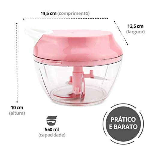 Processador Triturador Manual 3 Lâminas 550ml Cor:Rosa (CK)