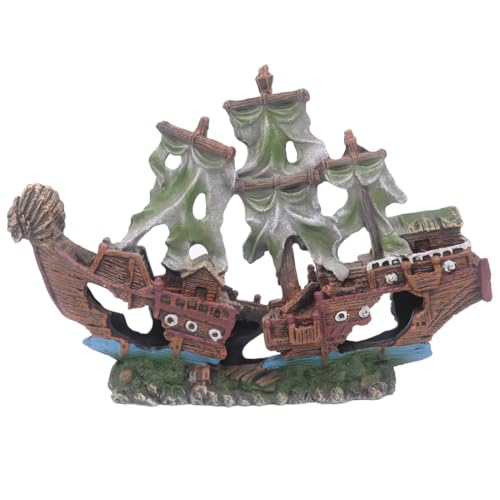Image of Ulifery Aquarium Boat Shipwreck Sunken Pirate Ship Resin Fish Tank Decorations Aircraft Carrier for Betta