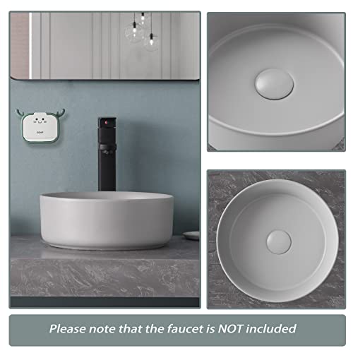 Pakroman Round Vessel Sink Modern Bathroom Sink Grey Porcelain Ceramic Above Counter Bathroom Vessel Sink 12"X12" Contemporary Countertop Small Vessel Vanity Sink With Pop Up Drain, Soap Dish #TOP3