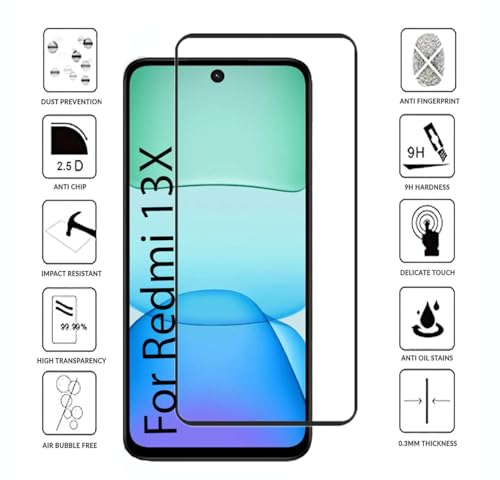 Image of FabeKee Tempered Glass Screen Protector Compatible For Black Cellphone With Edge To Edge Coverage And Easy Installation Kit (Transparent, Redmi 13X)
