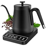 Electric Gooseneck Kettle, ±1℉ Temperature Control One Click 197℉ Pour Over Kettle for Coffee & Brew Tea, Hot Water Boiler, Stainless Steel Inner Fast Heating & Keep Warm 12 Hours, 1200w, 0.8L
