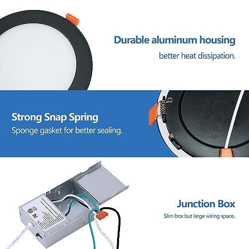 CycevSun 12 Pack Black Recessed Lights 6 Inch, Dimmable Canless Wafer Pot Exterior Outdoor Soffit, 5CCT Selectable, 12W, 120V, IC Rated, ETL by CycevSun - Image 6