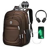 Mochila Masculina Executiva Grande Escolar Faculdade Bolso Para Notebook Trava Com Senha Cabo USB e Auxiliar Espaço Garrafa (MARROM)
