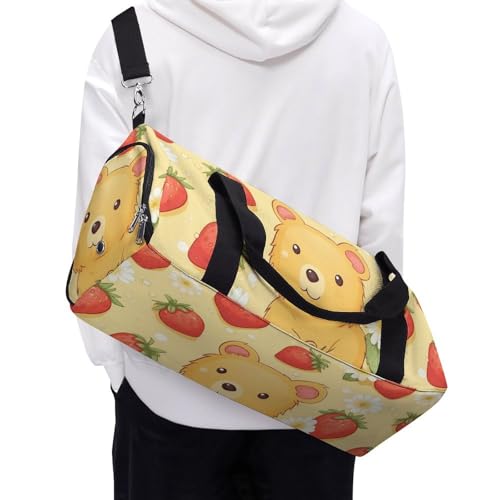 Strawberry Bear Gym Bag Travel Duffel Bag Sports Tote Bag Workout Bag Weekender Bag for Women Men4