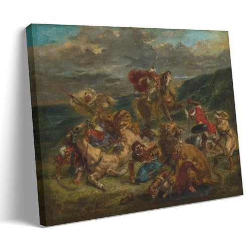 Lion Hunt by Eugene Delacroix�C���e���A�f�U�C���A�A�[�g�v�����g�̑����A�����̐V�����Ƃ̑��蕨�̂��߂̔������|�X�^�[24x36inch(60x90cm) Frame-style