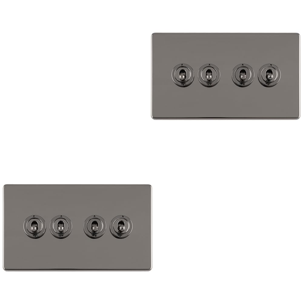 B&Q -  2 Pack 4 Gang Quad Retro Toggle Light Switch Screwless Black Nickel 10A 2 Way