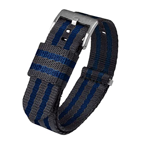 Image of 22mm Grey /Blue Stripes - BARTON Elite NATO Style Watch Strap - Stainless Steel Buckle - Seat Belt Nylon Watch Bands