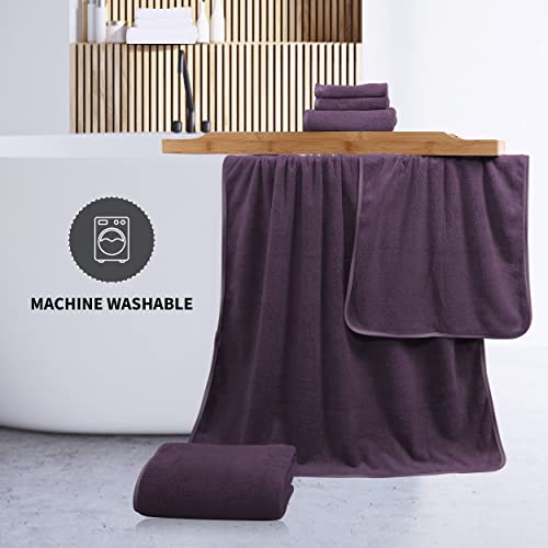 Cosy Family Microfiber 8-Piece Towel Set, 2 Bath Towels, 2 Hand Towels, And 4 Wash Cloths, Ultra Soft Highly Absorbent Towels For Bathroom, Gym, Hotel, Beach And Spa (Grape Purple) #TOP6