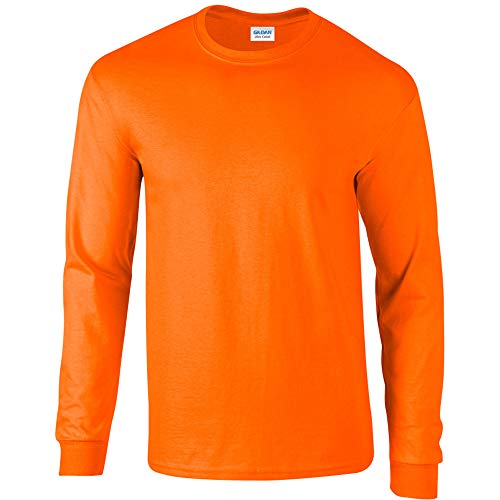 Gildan Mens Plain Crew Neck Ultra Cotton Long Sleeve T-Shirt (XL) (Safety Orange)