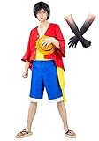 DAZCOS Adult US Size Anime Monkey D Luffy Red Outfit Cosplay Costume (Men Large)
