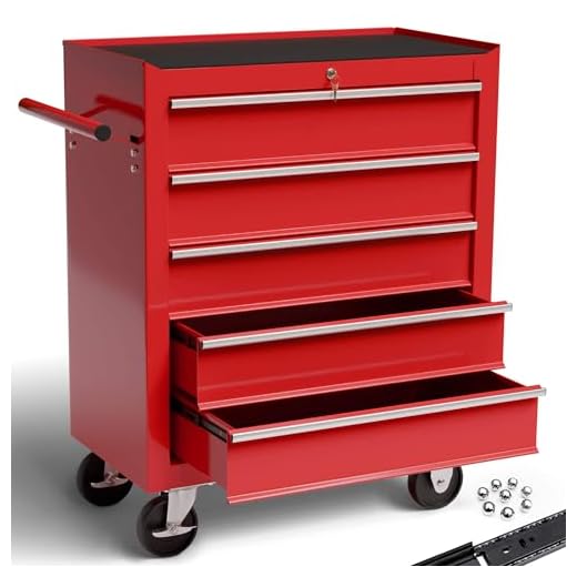 SONGMICS Kosmetikkoffer, professioneller Make-up Koffer, 3-in-1 Schminkkoffer für Reisen, großer Trolley für Friseure, abschließbar, mit um 360° drehbaren Universal-Rollen, silbern JHZ01S 6 Arebos Werkstattwagen 5 Fächer | zentral abschließbar | inkl. Antirutschmatten | kugelgelagerte Schubladen | 2 Rollen mit Feststellbremse | Rot, Schwarz oder Blau (Rot)