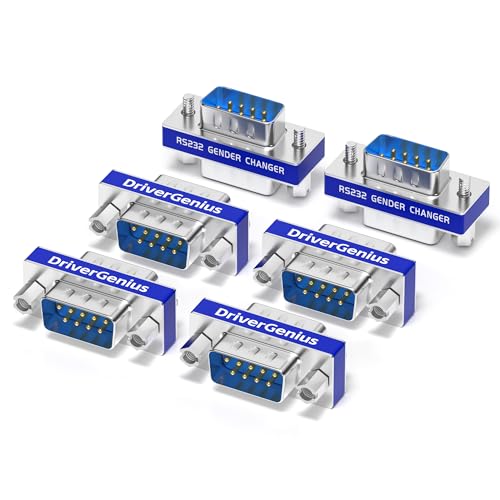 DriverGenius Serial RS232 Gender Changer - 9-Pin DB9 Male-to-Male Adapter (Metal, RS232M2M-6A, 6 Pcs/Pack)