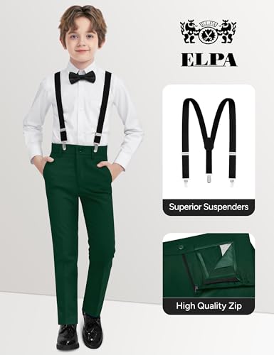 Image of Boys Green Suit 5 Pieces Slim Fit Kids Formal Tuxedo Suit Set for Wedding Ring Bearer, Easter, First Communion, Confirmation, Graduation Teen Boys Size 10