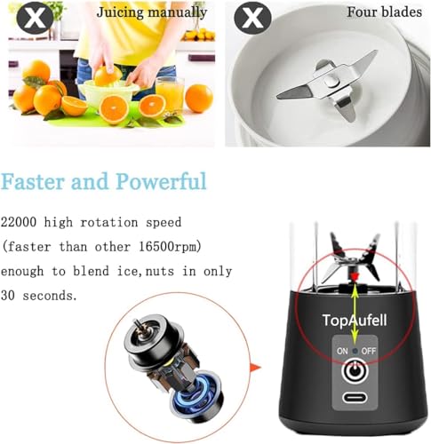 Portable Blender,380Ml Mini Blender Smoothies Shakes,Personal Blender With Rechargeable Usb Type-C,6 Blades 3D Superb Mixing For Home/Office/Gym,Outdoor - 10