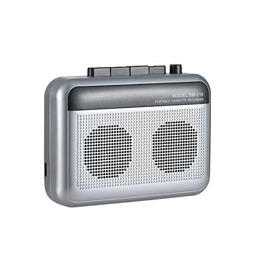 Portable Cassette Player Recorder with Bluetooth Transmitter, Walkman Cassette Tape Player with Headphone Jack, Build-in Speaker, Microphone Jack, Powered by AC Adapter or AA Battery