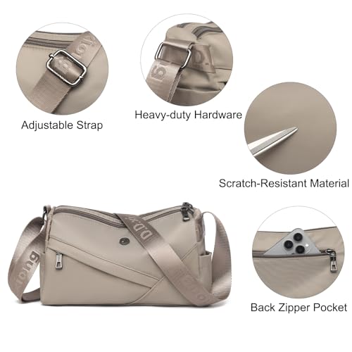 Image of Eslcorri Lightweight Nylon Crossbody Bag for Women, 3 Pocket Casual Shoulder Purse with Adjustable Strap for Travel Daily Use | Well-organized