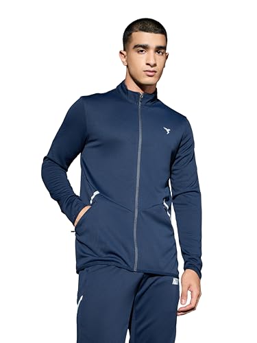 Image of TECHNOSPORT Men Polyester Slim Fit Solid Mock Neck Jacket with Elasto Plus, SPF50+ for Sports and Regular Use