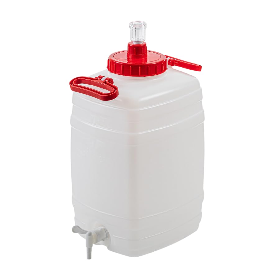 North Mountain Supply Square Compact Fermenter with 2-Piece Airlock - 25 Liter (Approximately 6.5 Gallons) - Designed to be Stored in Tight Spaces - Made in Italy!
