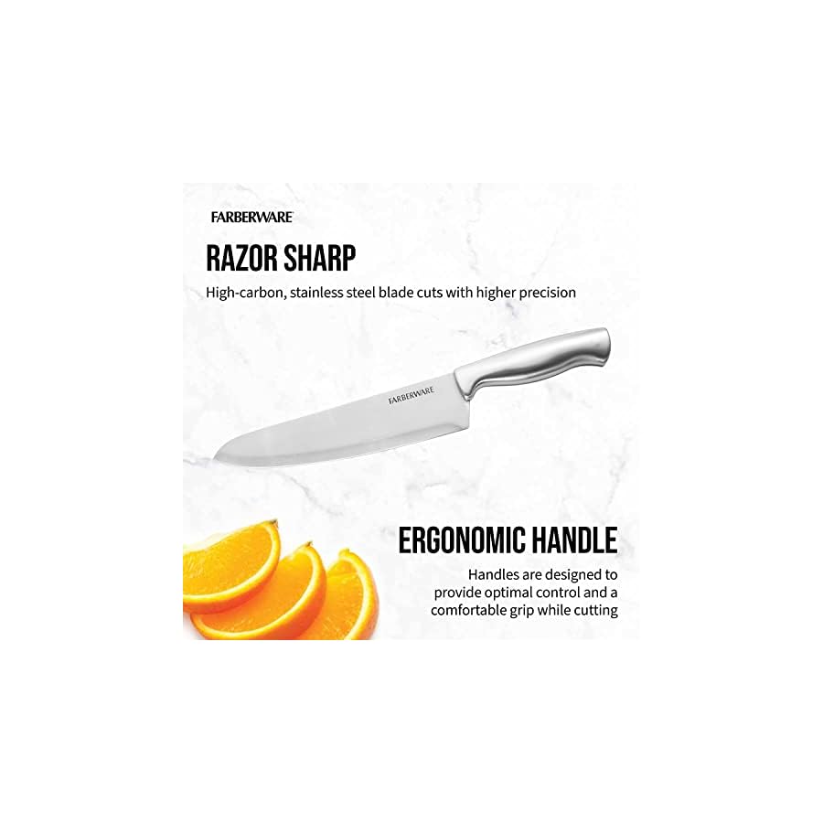 Farberware Stainless Steel Knife Block Set with Built-In Sharpener and Cutting Mats, 15-Piece Value Set, High-Carbon Stainless Steel Kitchen Knives, Razor-Sharp Knife Set with Boards, Black