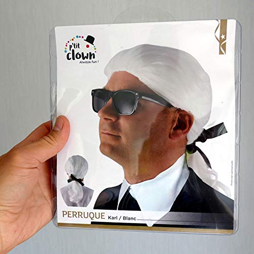 PtitClown - 18036 - Perücke KARL mit Catogan - Karl’s Wig - Synthetisches Haar - Perfekt für Karneval, Mottopartys, Fashion Week, Kostümpartys, Silvester - Erwachsene Männer - Weiß