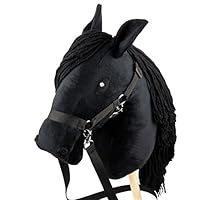 SKIPPI Hobby Horse Black, Halter and Reins Included, Horse on a Stick, Large A3 Size