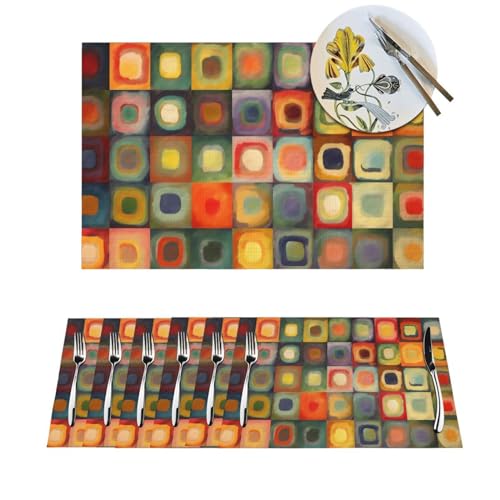 Set de table lavable en PVC tressé lot de 4 napperons rectangulaires art abstrait chic 45x30 cm