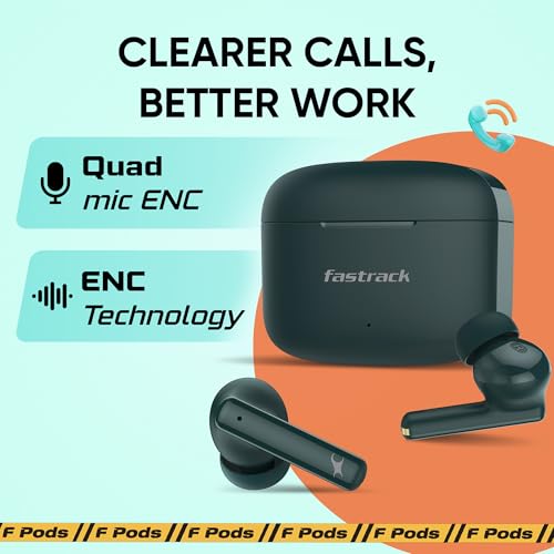 Image of Fastrack Fpods FQ100|BT5.4 TWS Earbuds, 50Hrs Playtime, Quad mic ENC for Crystal Clear Calls, Low Latency Gaming Mode Upto 40ms,NitroFast Charge - 200 Min in 10 Min,13mm Extra Deep Bass Drivers,IPX4
