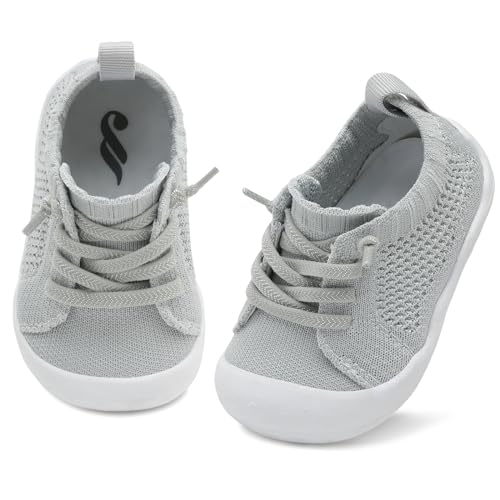 JIASUQI Baby Shoes Boy Girl Tennis Shoes Slip On Sneakers Grey 12-18 Months