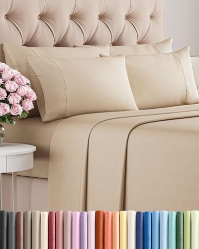 Condition photo showing Good Condition for King Sheets Set 6 Piece - Bed Sheets King Size - Soft Hotel Luxury Bedding - Cooling, Comfy & Breathable - 1 Flat & 1 Fitted & 4 Pillowcases with Deep Pockets - Wrinkle Resistant & Fade Free - Cream