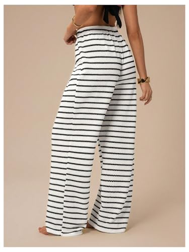 Women's Striped Pants Y2k Drawstring Waist Wide Leg Knitted Loose Trousers Going Out Pants2