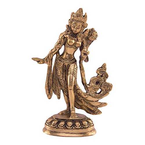 Pink-Lotus Tara de Diosa de latón con pie en un Hermoso Pedestal