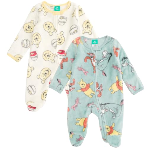 Image of Disney Mickey Mouse Minnie Winnie the Pooh Baby 2 Pack Zip Up Sleep N' Plays Newborn to Infant Sizes (Newborn - 24 Months)