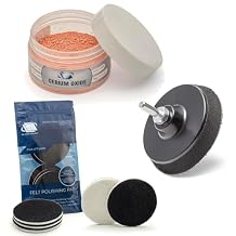 GLASS POLISH DIY Glass Polishing Bundle for Drill - Set of 1.76 oz Cerium Oxide, 3" Felt Polishing Pads and 3" Backing Pad with Drill Attachment
