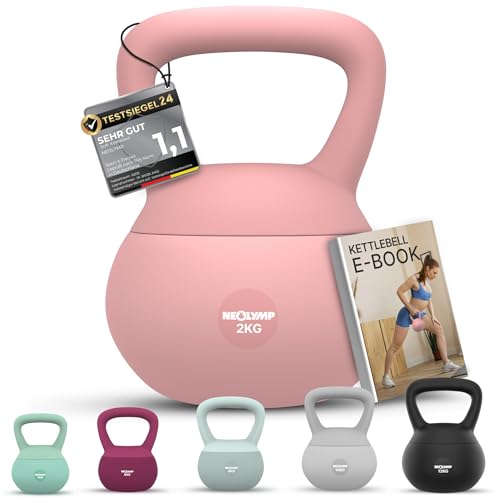 NEOLYMP Soft Kettlebell bodenschonend & leise - stoßdämpfende Kugelhantel mit Eisensandfüllung - ergonomischer Softgriff ideal fürs Homegym Kettlebell 212 kg Kugelhantel Set (Rosa | 2 kg)