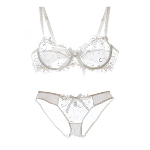 Nanier Soft BH set Für Damen, Sexy, Transparente, Mit Stickerei, Weiß, 85B